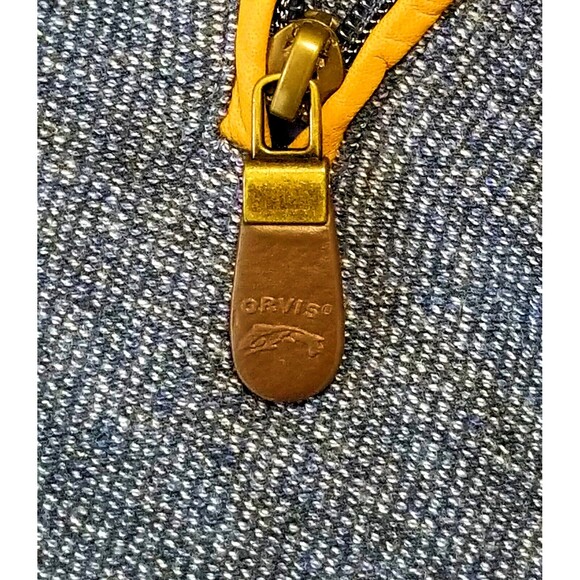 ORVIS Blue Pullover Knit Sweater Tan Leather Trim Elbow Patches Sz XL 1/4 Zip - Picture 3 of 9